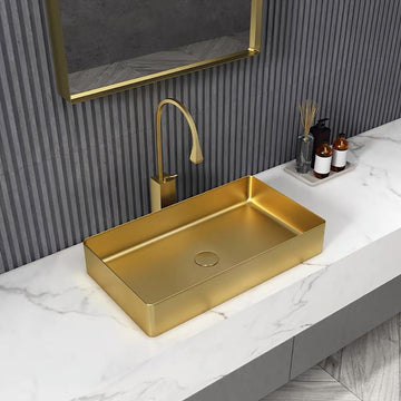 Contemporary Gold Rectangular Stainless Steel Vessel Sink Luxury Wash Sink